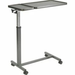 Drive Medical Overbed Table with Double Tilt Tops, 30"-46" Height, Chrome Base