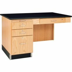 Diversified Spaces Science Instructor Side Desk with Drawers - Oak with Epoxy Top