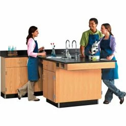 Diversified Spaces 4 Station Science Perimeter Workstation with Door and Drawer Cabinets