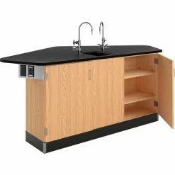 Diversified Spaces Forward Vision II Wooden Science Workstation with Sink - Oak with Black Top
