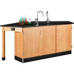 Diversified Spaces Forward Vision I Wooden Science Workstation with Sink - Oak with Black Top