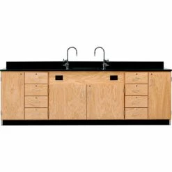 Diversified Spaces Wooden Science Wall Service Workstation with Sink and Cabinets