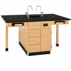 Diversified Spaces 4 Station Science Workstation Center with Cupboard and Drawers