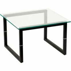 Flash Furniture Glass Top End Table with Black Metal Legs