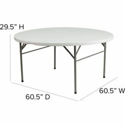 Flash Furniture 61" Round Fold-In-Half Plastic Table, White -Tables Shop FDAD 154Z GG DIMS