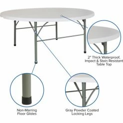 Flash Furniture 6" Round Fold-In-Half Plastic Table, White -Tables Shop FDAD 183RZ GG inset4