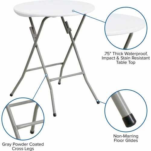 Flash Furniture 24" Round Folding Plastic Table, White 5 Flash Furniture 24" Round Folding Plastic Table, White - Image 5