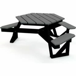 Frog Furnishings 6' Hexagon Picnic Table, Recycled Plastic, Gray