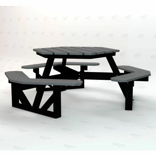 Global Industrial 6' Hexagon Picnic Table, Recycled Plastic, Gray 2 Global Industrial 6' Hexagon Picnic Table, Recycled Plastic, Gray - Image 2