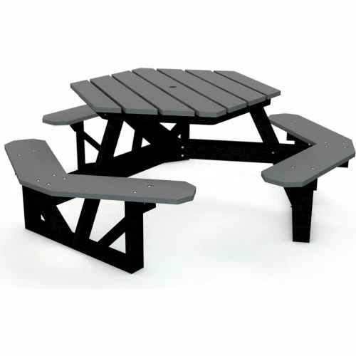 Global Industrial 6' Hexagon Picnic Table, Recycled Plastic, Gray 1 Global Industrial 6' Hexagon Picnic Table, Recycled Plastic, Gray