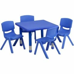 Flash Furniture 24" Square Plastic Height-Adjustable Activity Table Set with 4 Chairs - Blue -Tables Shop FHF YU YCX 0023 2 SQR TBL BLUE E GG
