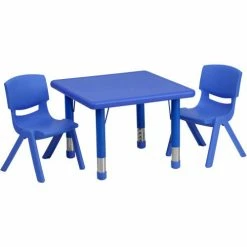 Flash Furniture 24" Square Plastic Height-Adjustable Activity Table Set with 2 Chairs - Blue -Tables Shop FHF YU YCX 0023 2 SQR TBL BLUE R GG