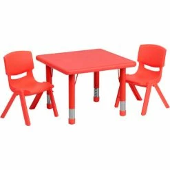 Flash Furniture 24" Square Plastic Height-Adjustable Activity Table Set with 2 Chairs - Red -Tables Shop FHF YU YCX 0023 2 SQR TBL RED R GG