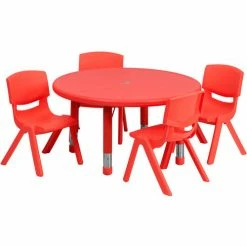 Flash Furniture 33'' Round Plastic Height - Adjustable Activity Table Set with 4 Chairs - Red -Tables Shop FHF YU YCX 0073 2 ROUND TBL RED E GG