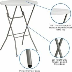 Flash Furniture, 32" Round Bar Height Folding Table, Plastic, White -Tables Shop FRB 32RB BAR GW GG inset3