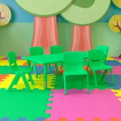 Flash Furniture 48"L Rectangle Plastic Height-Adjustable Activity Table Set with 6 Chairs - Green