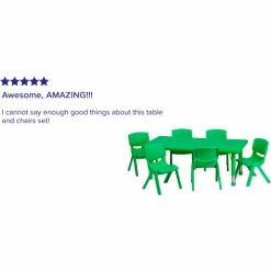 Flash Furniture 48"L Rectangle Plastic Height-Adjustable Activity Table Set with 6 Chairs - Green -Tables Shop FYU YCX 0013 2 RECT TBL GREEN E GG REVIEW