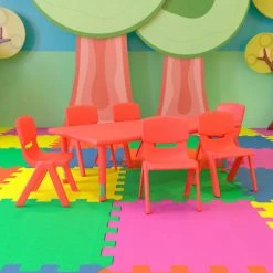 Flash Furniture 48"L Rectangle Plastic Height-Adjustable Activity Table Set with 6 Chairs - Red