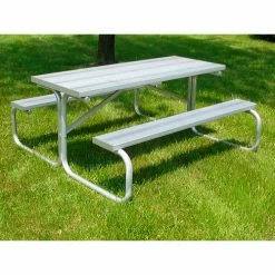 GT Grandstands 6' Picnic Table w/ Anodized Aluminium Planking and Aluminium Frame, Gray