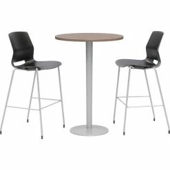 KFI Seating KFI 20-1/2" Round Bistro Table & 2 Barstool Set, Teak Table With Black Stools
