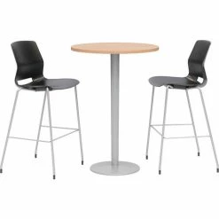 KFI Seating KFI 20-1/2" Round Bistro Table & 2 Barstool Set, Maple Table With Black Stools