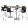 KFI Seating KFI Table & Stool Set, 72"Lx36"W, Teak Table With Black Stools