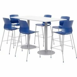 KFI Seating KFI Table & Stool Set, 72"Lx36"W, White Table With Navy Stools