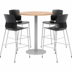 KFI Seating KFI 42" Round Bistro Table & 4 Barstool Set, Maple Table With Black Stools