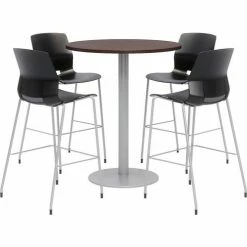 KFI Seating KFI 36" Round Bistro Table & 4 Barstool Set, Espresso Table With Black Stools