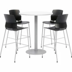 KFI Seating KFI 36" Round Bistro Table & 4 Barstool Set, White Table With Black Stools