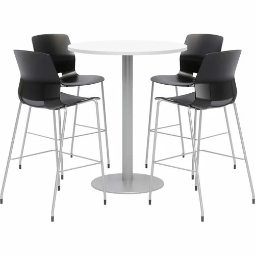 KFI Seating KFI 42" Round Bistro Table & 4 Barstool Set, White Table With Black Stools 1 KFI Seating KFI 42" Round Bistro Table & 4 Barstool Set, White Table With Black Stools