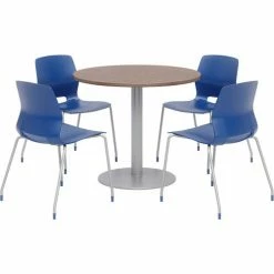 KFI Seating KFI 42" Round Table & Chair Set, Teak Table With Navy Chairs