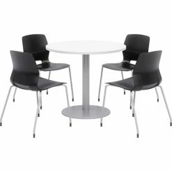 KFI Seating KFI 36" Round Table & Chair Set, Designer White Table With Black Chairs