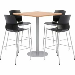 KFI Seating KFI 42" Square Bistro Table & 4 Barstool Set, Maple Table With Black Stools
