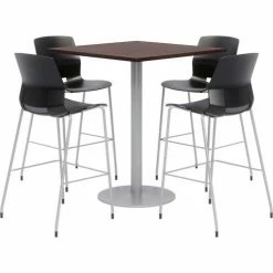 KFI Seating KFI 36" Square Bistro Table & 4 Barstool Set, Espresso Table With Black Stools