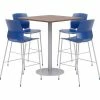 KFI Seating KFI 36" Square Bistro Table & 4 Barstool Set, Teak Table With Navy Stools
