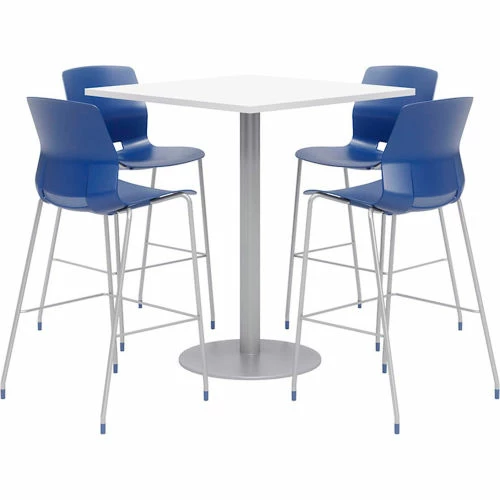 KFI Seating KFI 36" Square Bistro Table & 4 Barstool Set, White Table With Navy Stools 1 KFI Seating KFI 36" Square Bistro Table & 4 Barstool Set, White Table With Navy Stools