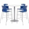 KFI Seating KFI 42" Square Bistro Table & 4 Barstool Set, White Table With Navy Stools