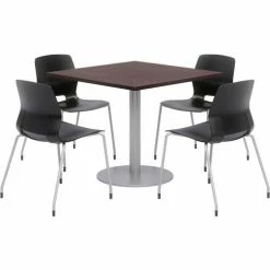 KFI Seating KFI 36" Dining Table & 4 Chair Set, Espresso Table With Black Chairs