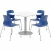 KFI Seating KFI 36" Dining Table & 4 Chair Set, White Table With Navy Chairs