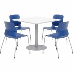 KFI Seating KFI 36" Dining Table & 4 Chair Set, White Table With Navy Chairs