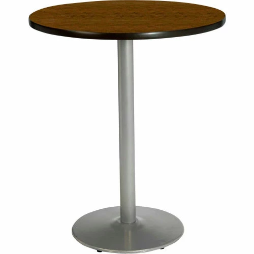 KFI Seating KFI 36" Round Bar Height Restaurant Table, Walnut Table/Silver Base 1 KFI Seating KFI 36" Round Bar Height Restaurant Table, Walnut Table/Silver Base