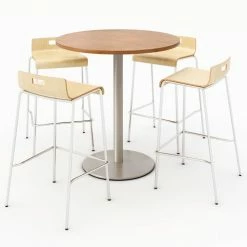 KFI Seating KFI 36" Round Dining Table & 4 Barstool Set, River Cherry Table With Natural Stools