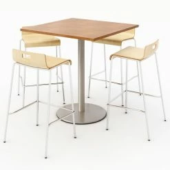 KFI Seating KFI 36" Dining Table & 4 Barstool Set, Cherry Table With Natural Stools