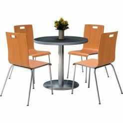KFI Seating KFI 42" Round Dining Table & 4 Chair Set, Graphite Table With Natural Chairs