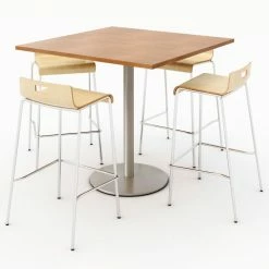 KFI Seating KFI 42" Dining Table & 4 Barstool Set, Cherry Table With Natural Stools