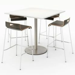 KFI Seating KFI 42" Dining Table & 4 Barstool Set, Designer White Table With Espresso Stools