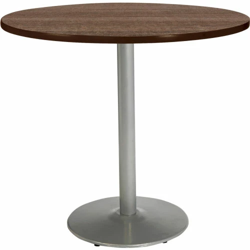 KFI Seating KFI 48" Round Counter Height Restaurant Table, Teak Table/Silver Base 1 KFI Seating KFI 48" Round Counter Height Restaurant Table, Teak Table/Silver Base