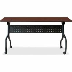 Lorell Mobile 60" Flip Top Training Table - Mahogany/Black -Tables Shop LLR59513 03