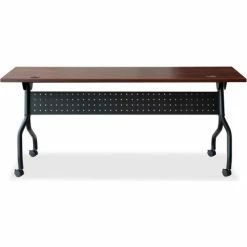 Lorell Mobile 72" Flip Top Training Table - Cherry/Black 6 Lorell Mobile 72" Flip Top Training Table - Cherry/Black -Tables Shop LLR59517 03